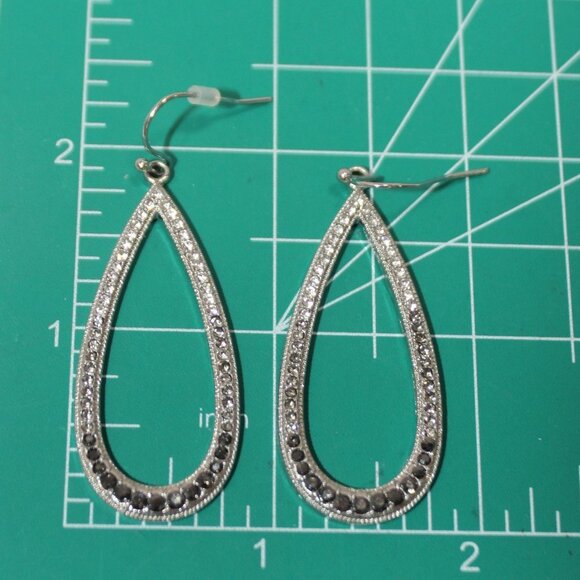 Silver Tone Tear Drop Marcasite Dangle Earrings - Picture 2 of 8
